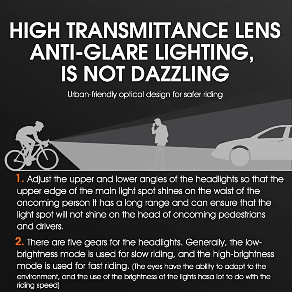 1 Комплект велосипедной фары Перезаряжаемый корпус Матовый Предупреждающий светодиодный фонарь для горного велосипеда Велосипедный фонарь для улицы