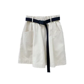 2022 Женские Летние хлопчатобумажные шорты с поясом, Повседневные Стрейчевые белые шорты с высокой талией, женские брюки, верхняя одежда