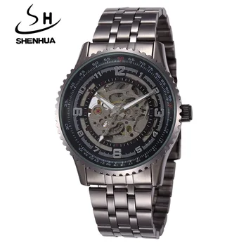2023 Новый Топовый бренд Shenhua Watch Антикварные повседневные механические часы в стиле стимпанк с автоматическим скелетоном, черные мужские наручные часы со скелетоном