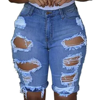 30h Женские эластичные джинсы с дырками, Модные летние короткие брюки из денима, короткие джинсы для женщин, рваные джинсы 2022 джинсы