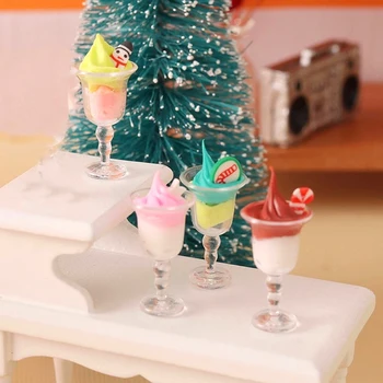 4шт 1:12 Кукольный домик Миниатюрная чашка для крема Чашка для мороженого Рождественская чашка Модель Игрушки для декора сцены