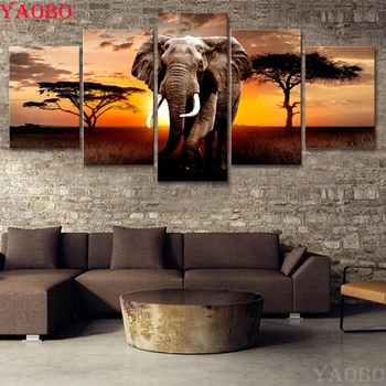 5 шт. Африканские слоны Животные 5D DIY Алмазная живопись Полная квадратная круглая дрель Комбинация из нескольких изображений 3D Вышивка Мозаика