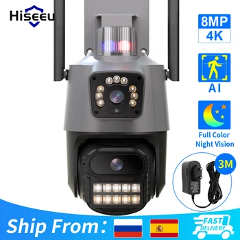8MP 4K 8MP 4K Wifi Камера с двойным Объективом AI Автоматическое отслеживание Наружная Камера безопасности CCTV Камера видеонаблюдения Полицейская Световая сигнализация