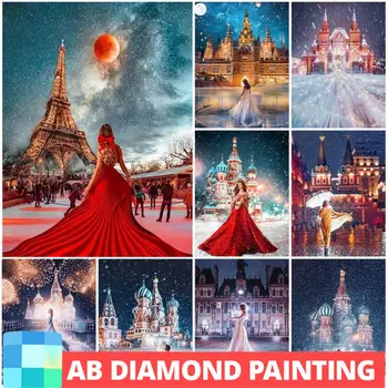 AB Drill Princess DIY Алмазная живопись, мозаика, вышивка, полная квадратная круглая алмазная мозаика, Вышивка крестиком, Вид на замок, домашний декор