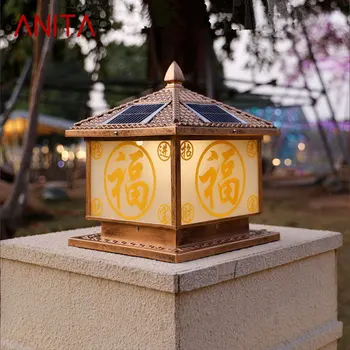 ANITA Solar Post Lamp LED Outdoor Creative Bronze Pillar Lights Водонепроницаемый IP65 для Дома, Виллы, Крыльца, Двора, Декора