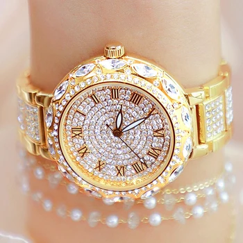 BS Элегантные золотые наручные часы с большим циферблатом для женщин, бесплатная доставка, Водонепроницаемые женские наручные часы с бриллиантами Montre Femme 2023