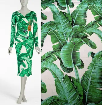 DG предлагает новую атласную ткань для платья, костюма и юбки из зеленых банановых листьев, ткань ручной работы 