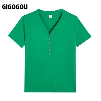 GIGOGOU Y2K Женские повседневные футболки с коротким рукавом, весна-лето, однотонные приталенные пуловеры, футболки, женские футболки