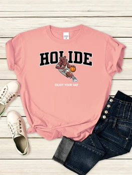 Holide Bear Любит Играть В Баскетбол, Наслаждайтесь Своим днем, Женская футболка, Летние Футболки в стиле Харадзюку, Модная Одежда, Винтажные Качественные Топы