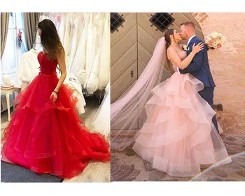 HONGFUYU 2021, Длинные свадебные платья на шнуровке, Струящиеся, Уникальные Свадебные платья для новобрачных, Многоуровневые Бальные платья из тюля без рукавов на заказ