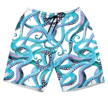 HX Octopus Tentacles Гавайские короткие модные брюки с 3D принтом Harajuku, повседневные шорты с карманами, прямая поставка мужской одежды