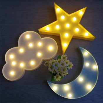 Led 3D Прекрасное Облако Звезда Луна Свет Ночь Детский Подарок Игрушка для Маленьких Детей Спальня Туалет Лампа Внутреннее Освещение Украшения