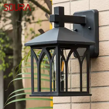 SOURA Outdoor Black Light Светодиодные ретро настенные бра Классические водонепроницаемые лампы для украшения домашнего балкона