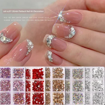 Ss6-ss20 12 Сеток Многоцветное украшение для ногтей, набор страз, круглые Плоские бриллианты, брелоки для ногтей, принадлежности для профессионалов