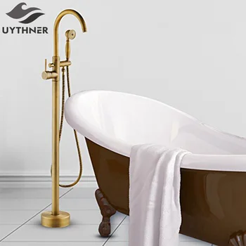 Uythner Роскошный Смеситель для ванной комнаты из античной латуни с поворотным носиком, с водонепроницаемым основанием на платформе, Смеситель для горячей и холодной воды