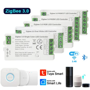 ZigBee 3,0 Светодиодный Контроллер Smart Gateway WIFI BT 2,4 ГГц CCT RGB RGBW RGBCCT Светодиодная Лента Концентратор Мост Tuya Alexa Google Home DC5V-24V