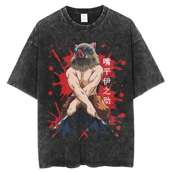 Аниме Kimetsu no Yaiba Demon Slayer Постиранные футболки Мужские Женские Топы с принтом Манги Иносуке, футболки для лета, готическая уличная одежда harajuku