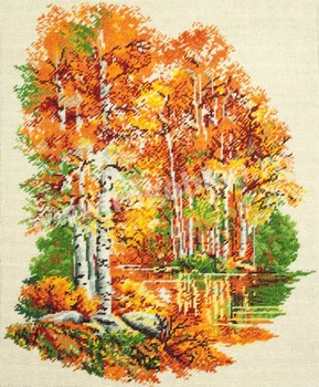 Березовый лес осенью 42-51 Вышивка своими руками 14-каратные наборы для вышивания крестиком без надписей Набор для вышивания крестиком домашнего декора