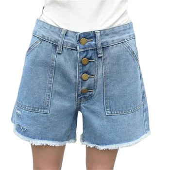 Бесплатная доставка 2022 Женские Летние новые джинсовые шорты большого размера, модные штаны для девочек со средней талией и необработанным краем, широкие брюки для ног