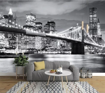 большая фреска wellyu на заказ, Нью-Йоркский мост, европейские и американские городские пейзажи, черно-белый пейзаж на фоне стены