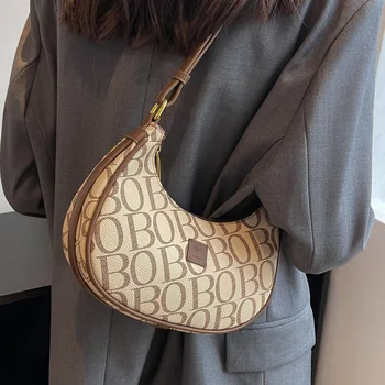 Брендовая Дизайнерская Женская сумка через плечо с буквенным принтом контрастных цветов, сумка через плечо, сумочка-полумесяц, тренд 2022 года