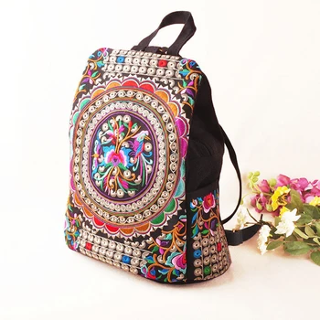 Винтажные женские холщовые рюкзаки с художественной вышивкой Рюкзак с цветочной вышивкой ручной работы Школьный ранец Джинсовые дорожные сумки