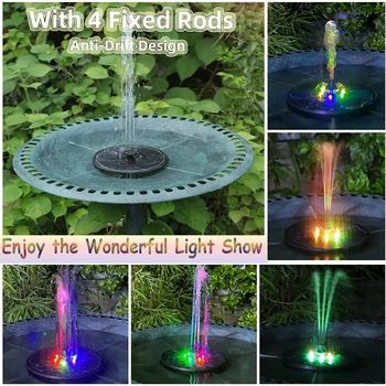 Водяной насос для солнечного фонтана с цветными светодиодными лампами для купания птиц 3 Вт с 7 насадками и 4 фиксаторами, плавающий садовый пруд