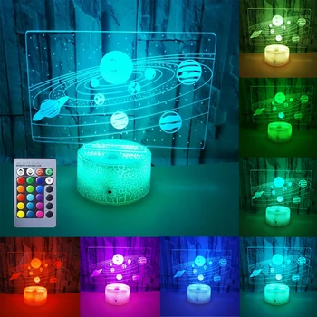 Вселенная 3D светодиодный ночник с дистанционным управлением USB, 7 цветов, настольная лампа для детей, мальчиков, девочек, подарки на День рождения или праздники