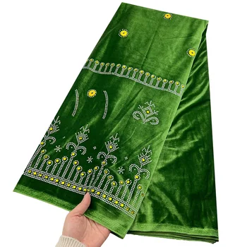 Высококачественное Зеленое кружево, африканская бархатная кружевная ткань с камнем, Африканская кружевная ткань, 5 ярдов, Нигерийская кружевная ткань для свадьбы в Дубае