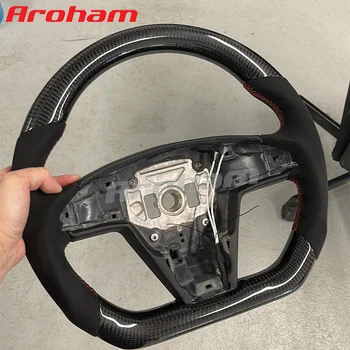 Высококачественное рулевое колесо из углеродного волокна с подогревом Aroham и кожей Alcantara для Tesla Model S Model X 2022 2023 2024