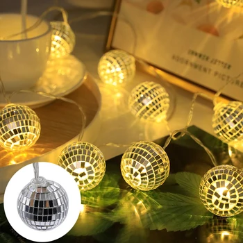 Гирлянды с зеркальным шаром для дискотеки, светодиодная гирлянда с диско-шаром, светоотражающая яркая лампа с диско-шаром для декора вечеринок в помещении и на открытом воздухе
