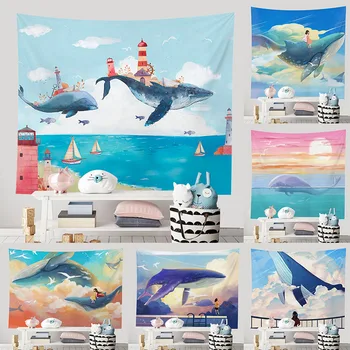 Гобеленовый декор для стен Креативные морские животные Фототовары с дельфинами Украшение фона Аквариума Подвесная ткань