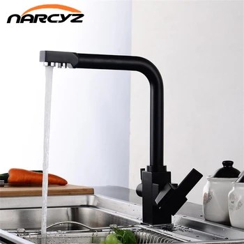 Двойной функциональный 3-ходовой фильтр для воды Черный кухонный кран мраморный кухонный кран с чистой водой 3-ходовой функциональный наполнитель Кухонный смесительxt-52