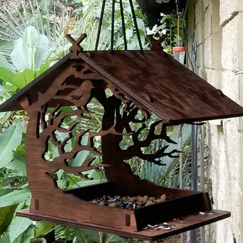 Деревянная кормушка для птиц, самодельная Подвесная собранная птичья клетка, Домик для домашних животных, аксессуары для украшения сада и двора