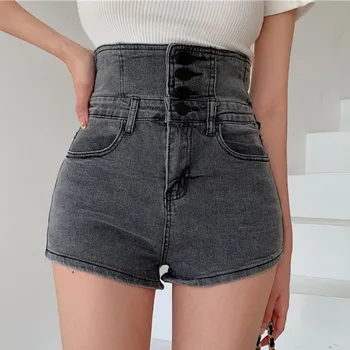 Джинсовые шорты Женские 2023 Корейские новые джинсовые шорты на пуговицах с высокой талией