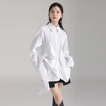 Дизайн SuperAen, Нерегулярная Рубашка с Галстуком-бабочкой для Женщин, Осень 2023, Свободные Рубашки с длинным Рукавом для Женщин