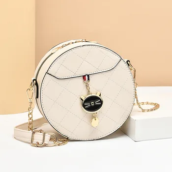 Дизайнерская сумка, подвеска в виде кошки, маленькая круглая сумка, сумка через плечо, модная женская сумка, сумка через плечо