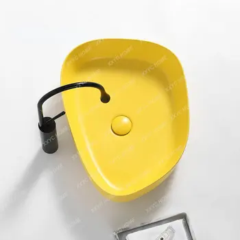 Желтые раковины для ванной комнаты Керамический настольный умывальник бытовой индивидуальный умывальник раковина для ванной комнаты умывальник на балконе