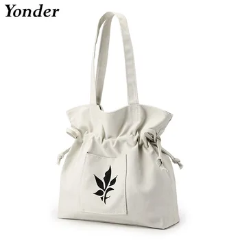 Женская повседневная сумка-тоут большой емкости, сумка для покупок, холщовая дизайнерская сумка через плечо, портативная хлопковая сумка на шнурке через плечо