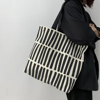 Женская холщовая сумка-тоут из модной Корейской хлопчатобумажной ткани, Эко-сумки для покупок многоразового использования, Большая женская сумка для покупок через плечо, студенческие сумки