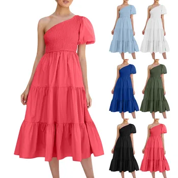 Женские летние однотонные платья, Простой изысканный дизайн, Vestidos, Элегантный темперамент, Вечерние платья для женщин 2023