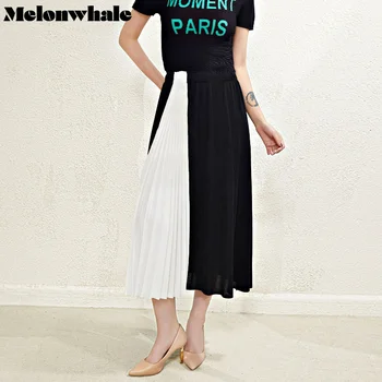 Женские плиссированные юбки MelonWhale Miyake в стиле пэчворк с эластичной резинкой на талии контрастного цвета, женская летняя мода 2023, элегантная одежда