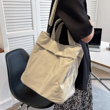 Женские холщовые сумки через плечо большой емкости, однотонная женская дорожная сумка-тоут, сумки для покупок, повседневные сумки через плечо для женщин 2023 г.