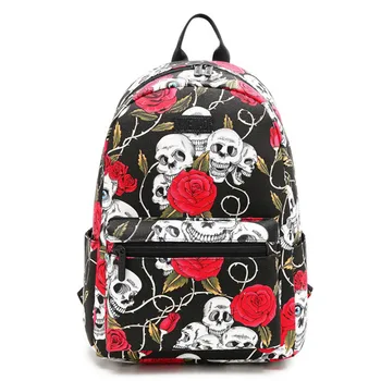 Женский школьный рюкзак в стиле панк с изображением черепа и розы для девочек-подростков, 14-дюймовые сумки для ноутбуков, кавайная сумка для книг, повседневная сумка