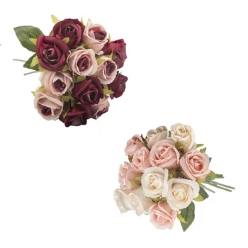 Искусственный цветок розы из искусственного шелка, 12 головок, Винтажный букет для невесты, Реквизит для свадебной вечеринки, Дропшиппинг в саду