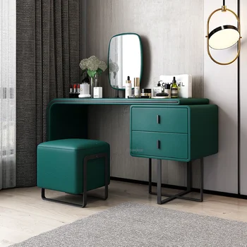 Итальянский кожаный туалетный столик, мебель для спальни, Легкие роскошные комоды, Шкаф для хранения Косметики, туалетный столик с зеркалом, набор CN