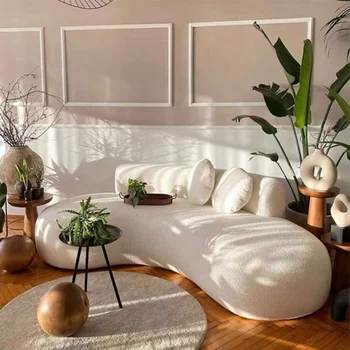 Итальянский минималистичный креативный легкий роскошный дизайнерский скандинавский изогнутый бархатный диван из ягненка, Современный угловой диван с контурами