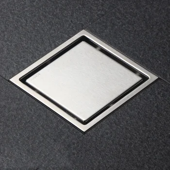 Квадратный слив для душа в полу с плиточной решеткой - Нержавеющая сталь 304, 6 дюймов, Универсальный, Невидимый на вид или с плоской крышкой-AB