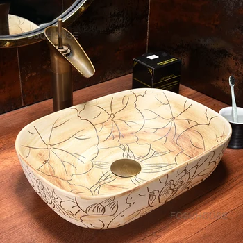 Керамические раковины с резьбой в виде Лотоса Креативная сантехника для ванной комнаты Китайский Одиночный умывальник современная Домашняя кухня Маленькие раковины для мытья