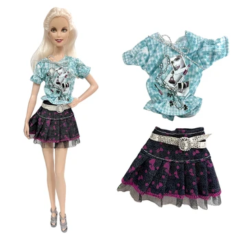Комплект одежды для куклы Барби, 1 шт., модная рубашка + черная джинсовая юбка, повседневная одежда, подходящая для аксессуаров для кукол 1/6 BJD, игрушки